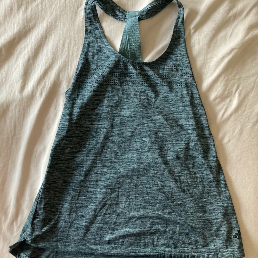 Teal and black speckle medium adidas tank top